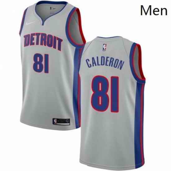 Mens Nike Detroit Pistons 81 Jose Calderon Swingman Silver NBA Jersey Statement Edition